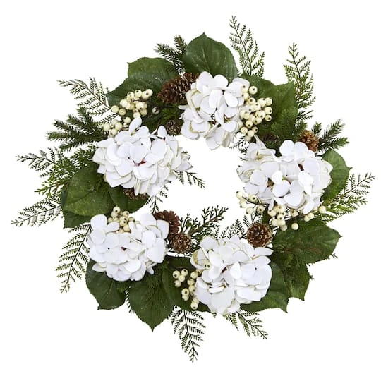 24" Gold Trimmed White Hydrangea & Berry Wreath 2 24" Gold Trimmed White Hydrangea & Berry Wreath - Image 2