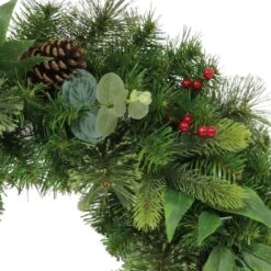24" Pine, Cones & Red Berries Wreath 6 24" Pine, Cones & Red Berries Wreath -Northlight Shop D393384S 2