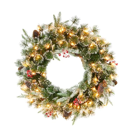 24" Pre-Lit Pine, Cones & Red Berries Wreath 1 24" Pre-Lit Pine, Cones & Red Berries Wreath