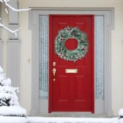 24" Glitter Pine, Cones & Red Berries Wreath -Northlight Shop D393493S 3