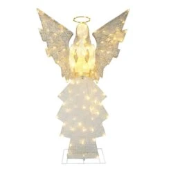 60" Gold & White Outdoor Lighted Angel, Clear LED Lights