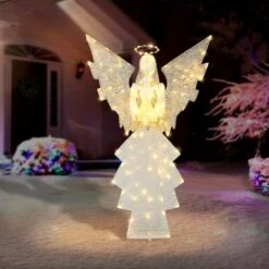 60" Gold & White Outdoor Lighted Angel, Clear LED Lights -Northlight Shop D393495S 2