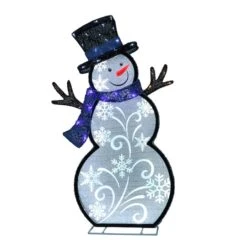 Front Page 33 30" Pre-Lit White Outdoor Snowman With Blue Scarf