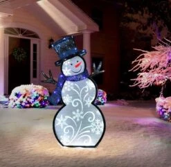 30" Pre-Lit White Outdoor Snowman With Blue Scarf -Northlight Shop D393501S 2