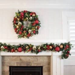 Village Lighting 30" Pre-Lit Scarlet Hydrangea Christmas Wreath, Clear LED Lights -Northlight Shop D403164S 3
