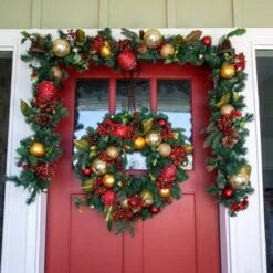 Village Lighting 30" Pre-Lit Scarlet Hydrangea Christmas Wreath, Clear LED Lights -Northlight Shop D403164S 6