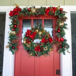 Village Lighting 30" Pre-Lit Red Magnolia Christmas Wreath, Clear LED Lights 14 Village Lighting 30" Pre-Lit Red Magnolia Christmas Wreath, Clear LED Lights -Northlight Shop D403166S 6