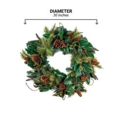 Village Lighting 30" Pre-Lit Magnolia Leaf Christmas Wreath, Clear LED Lights -Northlight Shop D403185S 17