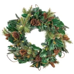 Village Lighting 30" Pre-Lit Magnolia Leaf Christmas Wreath, Clear LED Lights -Northlight Shop D403185S 2