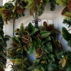 Village Lighting 30" Pre-Lit Magnolia Leaf Christmas Wreath, Clear LED Lights -Northlight Shop D403185S 4