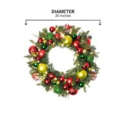 Village Lighting 30" Pre-Lit Festive Holiday Christmas Wreath, Clear LED Lights -Northlight Shop D403188S 18