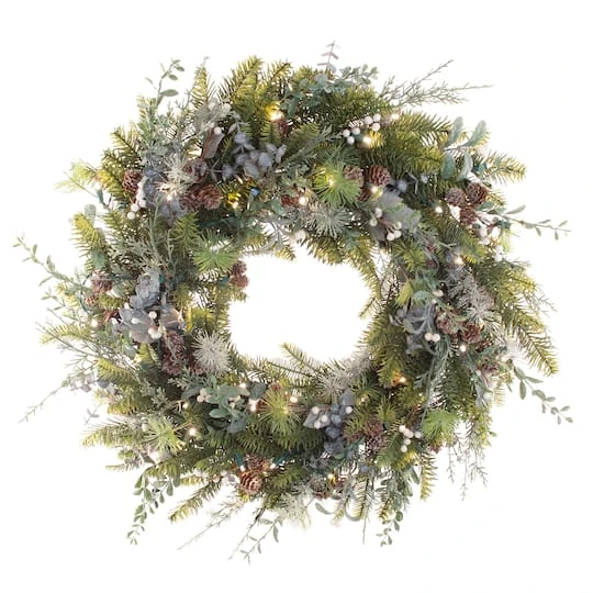 Village Lighting 30" Pre-Lit Rustic White Berry Christmas Wreath, Clear LED Lights 1 Village Lighting 30" Pre-Lit Rustic White Berry Christmas Wreath, Clear LED Lights
