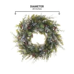 Village Lighting 30" Pre-Lit Rustic White Berry Christmas Wreath, Clear LED Lights 15 Village Lighting 30" Pre-Lit Rustic White Berry Christmas Wreath, Clear LED Lights -Northlight Shop D403195S 17