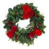 Village Lighting 30" LED Red Peonies & Berry Wreath