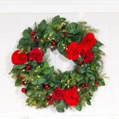 Village Lighting 30" LED Red Peonies & Berry Wreath 21 Village Lighting 30" LED Red Peonies & Berry Wreath -Northlight Shop D403198S 10