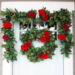Village Lighting 30" LED Red Peonies & Berry Wreath 14 Village Lighting 30" LED Red Peonies & Berry Wreath -Northlight Shop D403198S 3