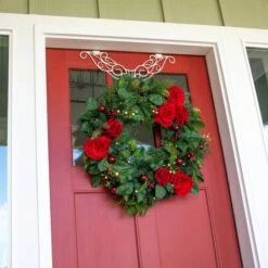 Village Lighting 30" LED Red Peonies & Berry Wreath 15 Village Lighting 30" LED Red Peonies & Berry Wreath -Northlight Shop D403198S 4