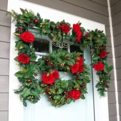 Village Lighting 30" LED Red Peonies & Berry Wreath 18 Village Lighting 30" LED Red Peonies & Berry Wreath -Northlight Shop D403198S 7