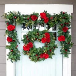 Village Lighting 30" LED Red Peonies & Berry Wreath 19 Village Lighting 30" LED Red Peonies & Berry Wreath -Northlight Shop D403198S 8