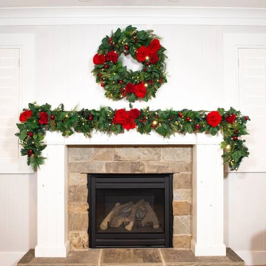 Village Lighting 30" LED Red Peonies & Berry Wreath 10 Village Lighting 30" LED Red Peonies & Berry Wreath - Image 10