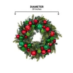 Village Lighting 30" Pre-Lit Christmas Cheer Wreath, Clear LED Lights -Northlight Shop D403201S 19