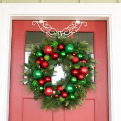 Village Lighting 30" Pre-Lit Christmas Cheer Wreath, Clear LED Lights -Northlight Shop D403201S 2