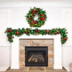 Village Lighting 30" Pre-Lit Christmas Cheer Wreath, Clear LED Lights -Northlight Shop D403201S 6