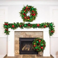 Village Lighting 30" Pre-Lit Christmas Cheer Wreath, Clear LED Lights -Northlight Shop D403201S 7