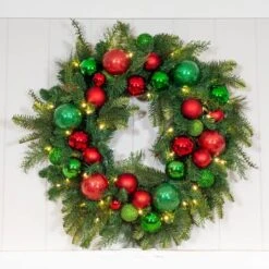 Village Lighting 30" Pre-Lit Christmas Cheer Wreath, Clear LED Lights -Northlight Shop D403201S 8