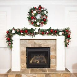 Village Lighting 30" Pre-Lit Nordic Christmas Wreath, Red & Clear LED Lights -Northlight Shop D403205S 11