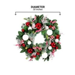 Village Lighting 30" Pre-Lit Nordic Christmas Wreath, Red & Clear LED Lights -Northlight Shop D403205S 22