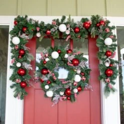 Village Lighting 30" Pre-Lit Nordic Christmas Wreath, Red & Clear LED Lights -Northlight Shop D403205S 3