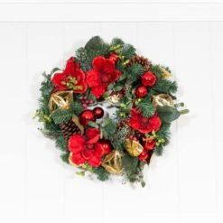 Village Lighting 24" Red Magnolia Wreath -Northlight Shop D403212S 5