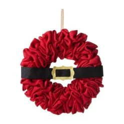 Glitzhome® 18" Christmas Red Belt Fabric Wreath