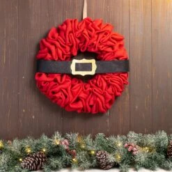 Glitzhome® 18" Christmas Red Belt Fabric Wreath -Northlight Shop D444197S 2