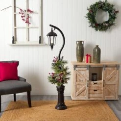 5ft. Pre-Lit LED Holiday Decorated Lamp Post With Greenery & Berries -Northlight Shop D478686S 7