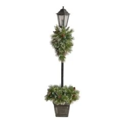 5ft. Pre-Lit LED Holiday Decorated Lamp Post With Faux Greenery In Decorative Container -Northlight Shop D478687S 3