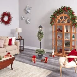 5ft. Pre-Lit LED Holiday Decorated Lamp Post With Faux Greenery In Decorative Container -Northlight Shop D478687S 9