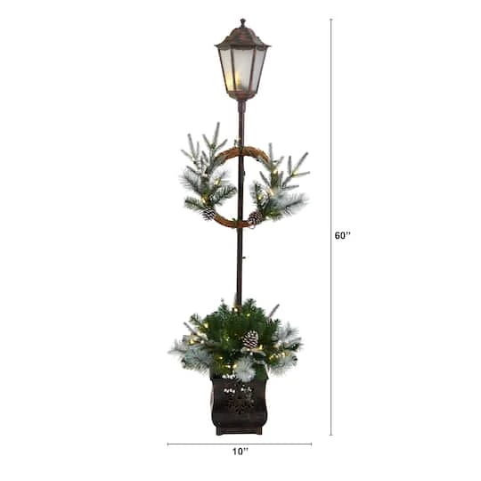 5ft. Pre-lit LED Holiday Decorated Lamp Post With Greenery In Decorative Planter 3 5ft. Pre-lit LED Holiday Decorated Lamp Post With Greenery In Decorative Planter - Image 3