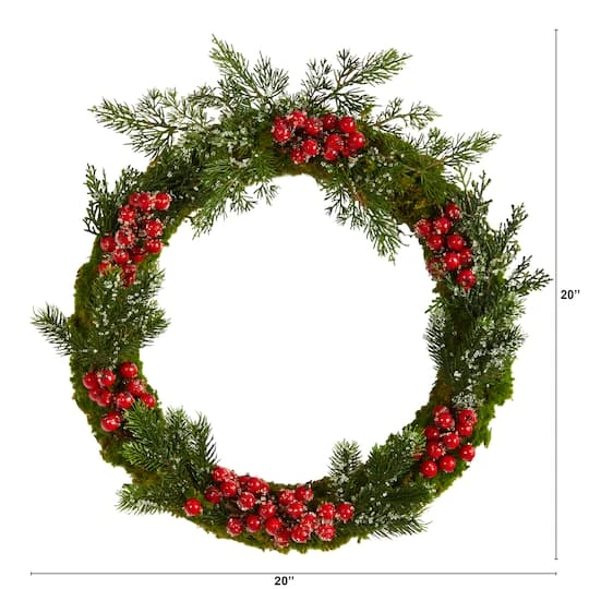 20" Iced Pine & Berries Christmas Wreath 3 20" Iced Pine & Berries Christmas Wreath - Image 3