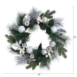 24" Pinecones & Berries Christmas Wreath With Silver Ornaments 7 24" Pinecones & Berries Christmas Wreath With Silver Ornaments -Northlight Shop D478981S 2