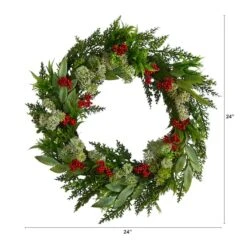 24" Cedar, Eucalyptus & Berries Christmas Wreath -Northlight Shop D478986S 2
