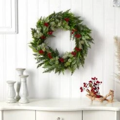 24" Cedar, Eucalyptus & Berries Christmas Wreath -Northlight Shop D478986S 3