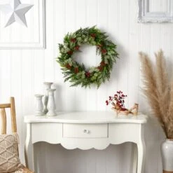 24" Cedar, Eucalyptus & Berries Christmas Wreath -Northlight Shop D478986S 4