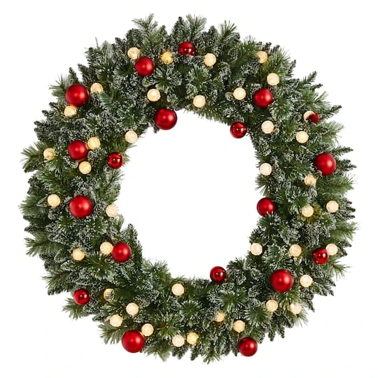 4ft. Oversized Pre-Lit Frosted Holiday Christmas Wreath With Ornaments 2 4ft. Oversized Pre-Lit Frosted Holiday Christmas Wreath With Ornaments - Image 2