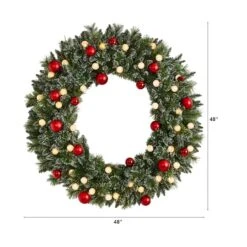 4ft. Oversized Pre-Lit Frosted Holiday Christmas Wreath With Ornaments 10 4ft. Oversized Pre-Lit Frosted Holiday Christmas Wreath With Ornaments -Northlight Shop D478987S 2