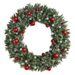 4ft. Oversized Pre-Lit Frosted Holiday Christmas Wreath With Ornaments 11 4ft. Oversized Pre-Lit Frosted Holiday Christmas Wreath With Ornaments -Northlight Shop D478987S 3
