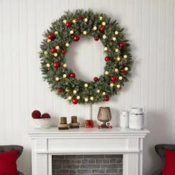 4ft. Oversized Pre-Lit Frosted Holiday Christmas Wreath With Ornaments 14 4ft. Oversized Pre-Lit Frosted Holiday Christmas Wreath With Ornaments -Northlight Shop D478987S 6