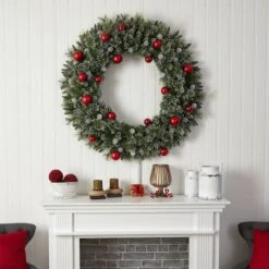 4ft. Oversized Pre-Lit Frosted Holiday Christmas Wreath With Ornaments 15 4ft. Oversized Pre-Lit Frosted Holiday Christmas Wreath With Ornaments -Northlight Shop D478987S 7