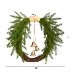 24" Holiday Christmas Pine And Hanging Bells Wreath -Northlight Shop D478988S 2